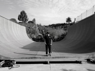 Professional skateboarder Zak Miller in halfpipe in San Diego, California.