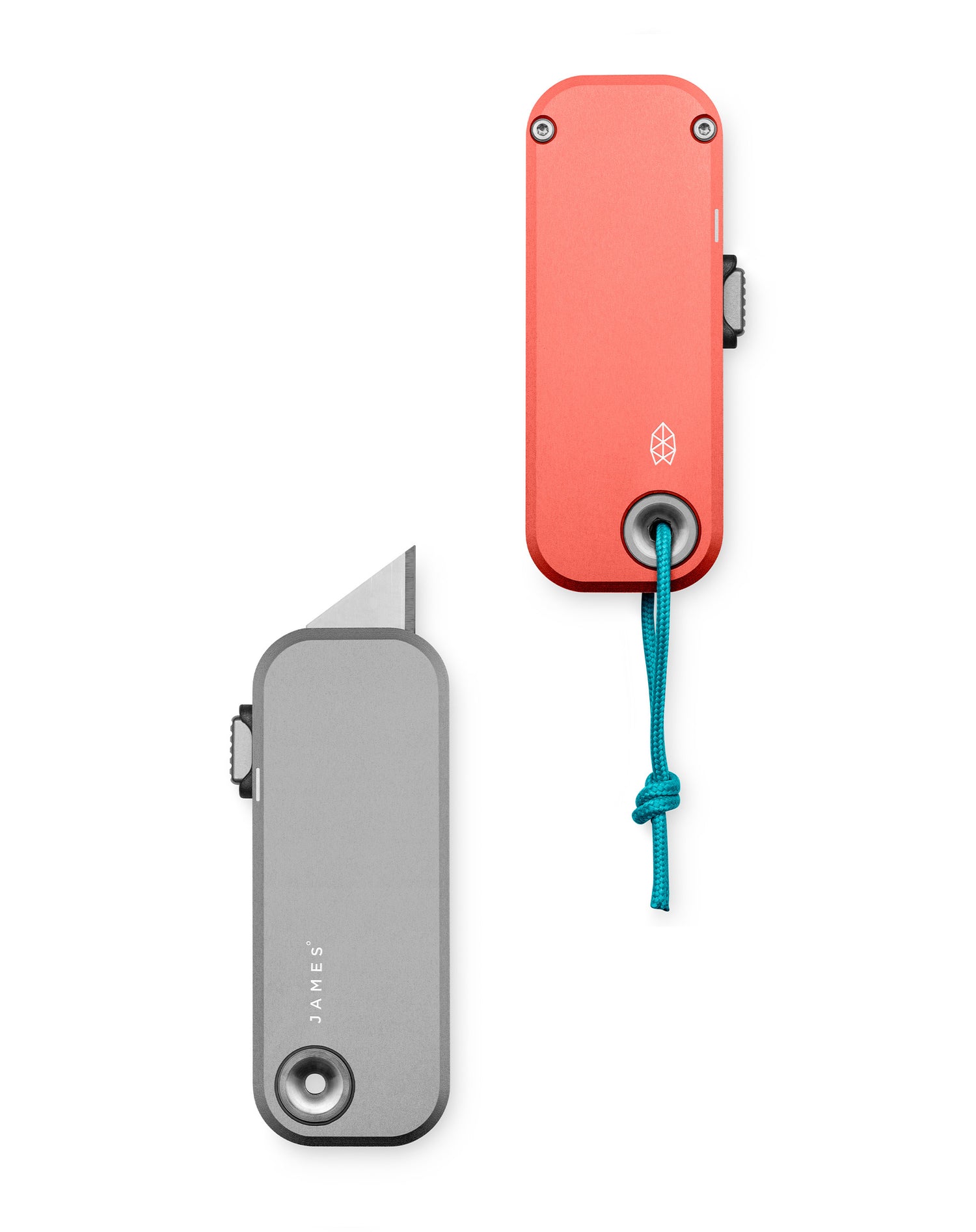 Two Palmer black utility box cutter knives with one opened and one closed. 