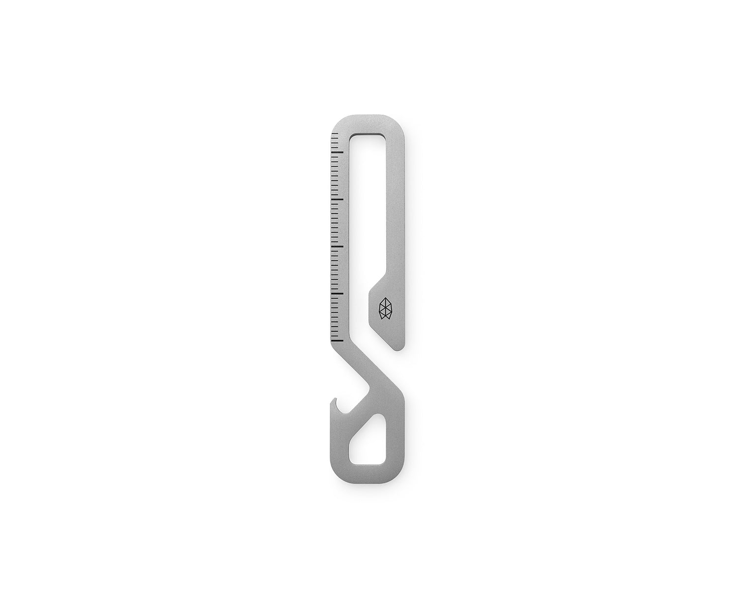 The Rowan EDC keychain hook in brushed stainless steel.
