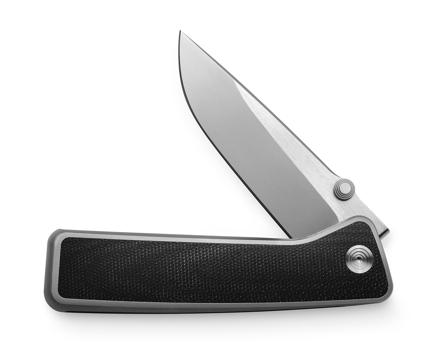 The Barnes integral titanium EDC frame lock folding pocket knife with Micarta handle and stainless steel blade.