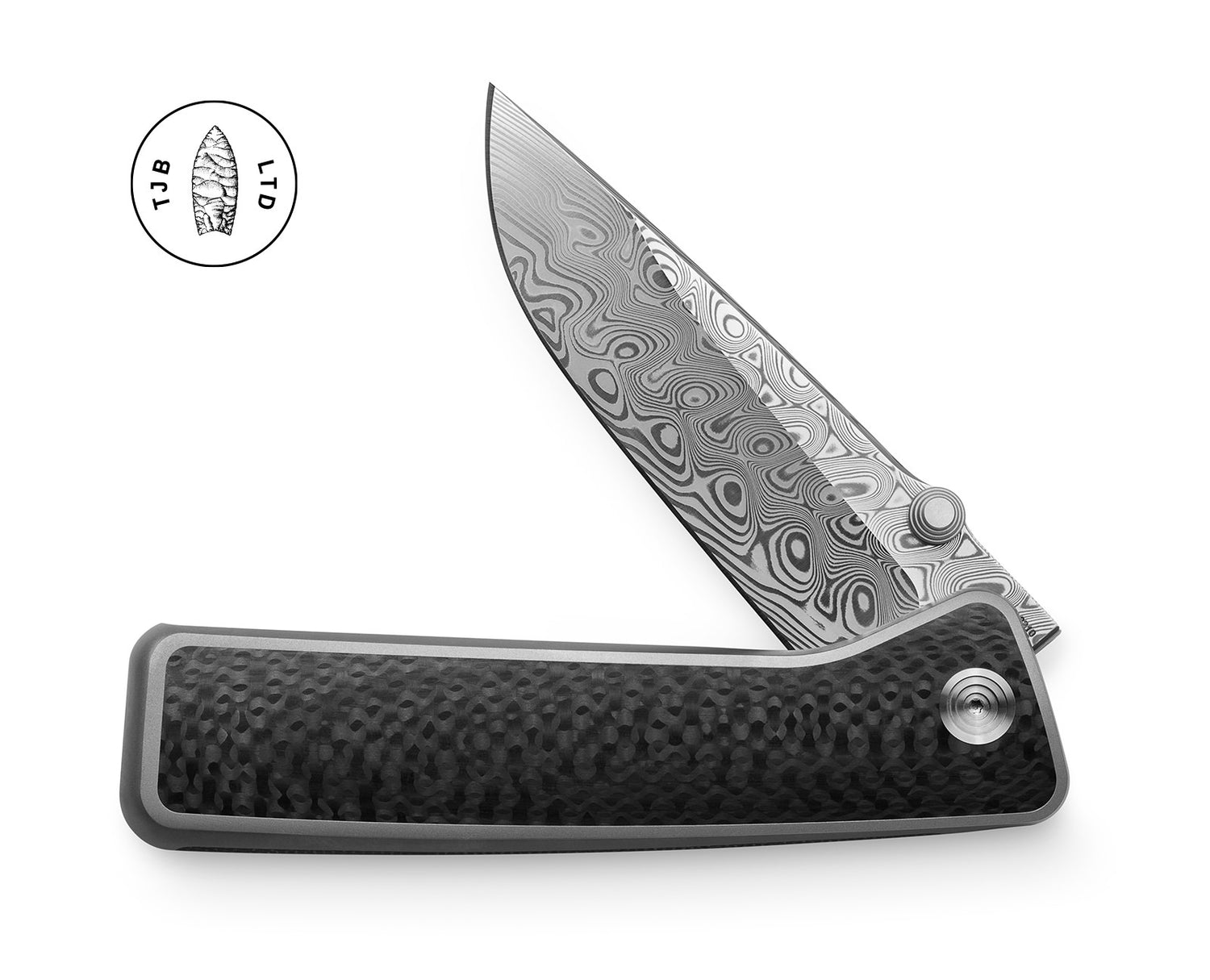 The limited edition carbon fiber and Damasteel Barnes integral titanium EDC pocket knife. 