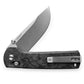 The made in the USA Kline EDC slide lock folding pocket knife with marbled carbon fiber and Magnacut steel.