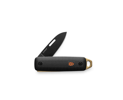 The Elko keychain pocket knife in black + fire.