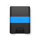 The Lowe minimalist wallet in black and Alpine blue.