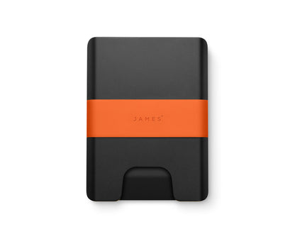 The Lowe minimalist card holder wallet in black and fire.