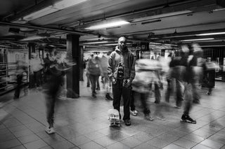 Professional skateboarder Beatrice Domond in a New York subway station.