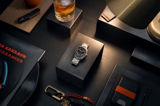 The James x Timex Automatic GMT on a platform with the Nocturne Collection.