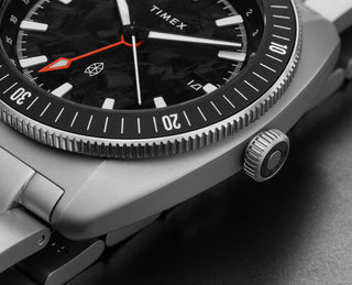 The dial of The James x Timex Automatic GMT watch.