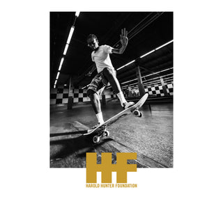 The Harold Hunter Foundation logo on a photo of Beatrice Domond.