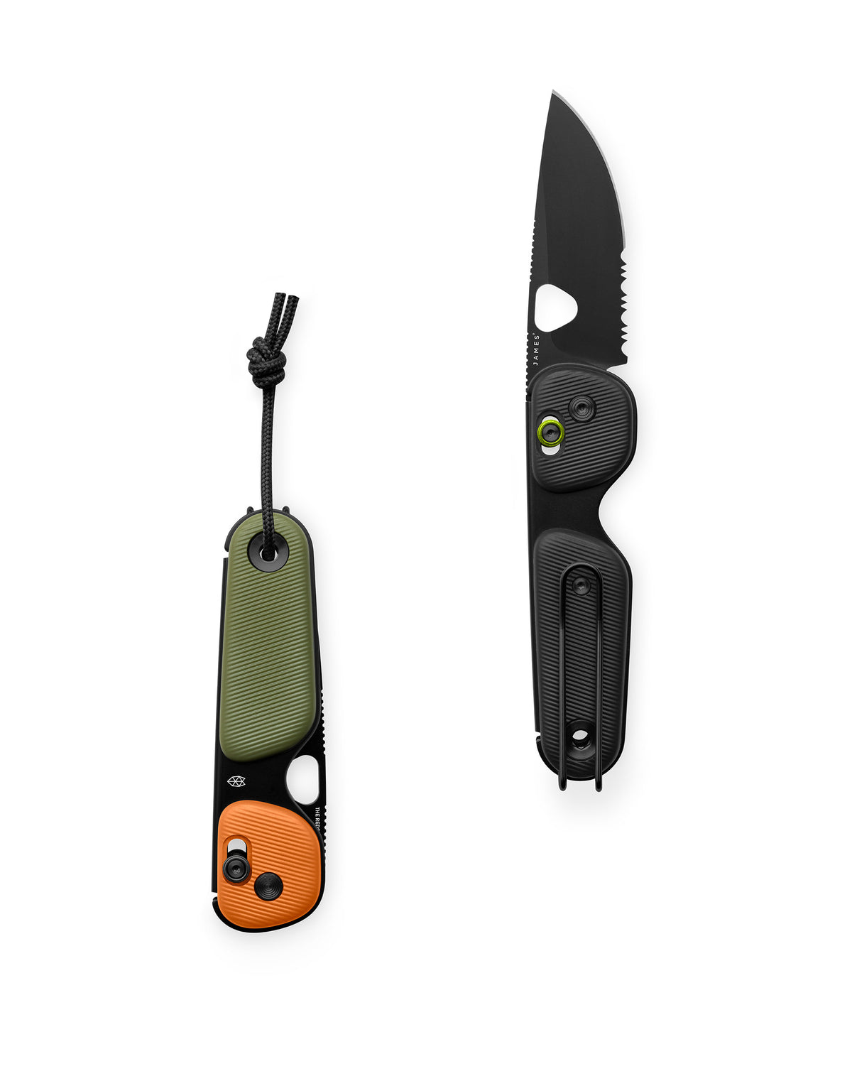 The Restone EDC adventure knife two-up on a white surface.