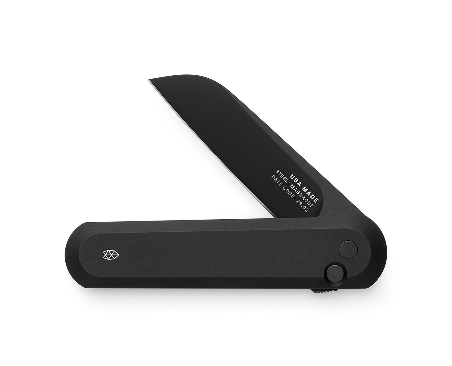The made in the USA Wells EDC button lock flipper folding pocket knife with a Magnacut blade in all black.