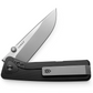 The Barnes integral titanium EDC frame lock folding pocket knife with black handle and stainless steel blade.