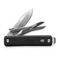 The Ellis EDC multi-tool with black handle and stainless steel tools.