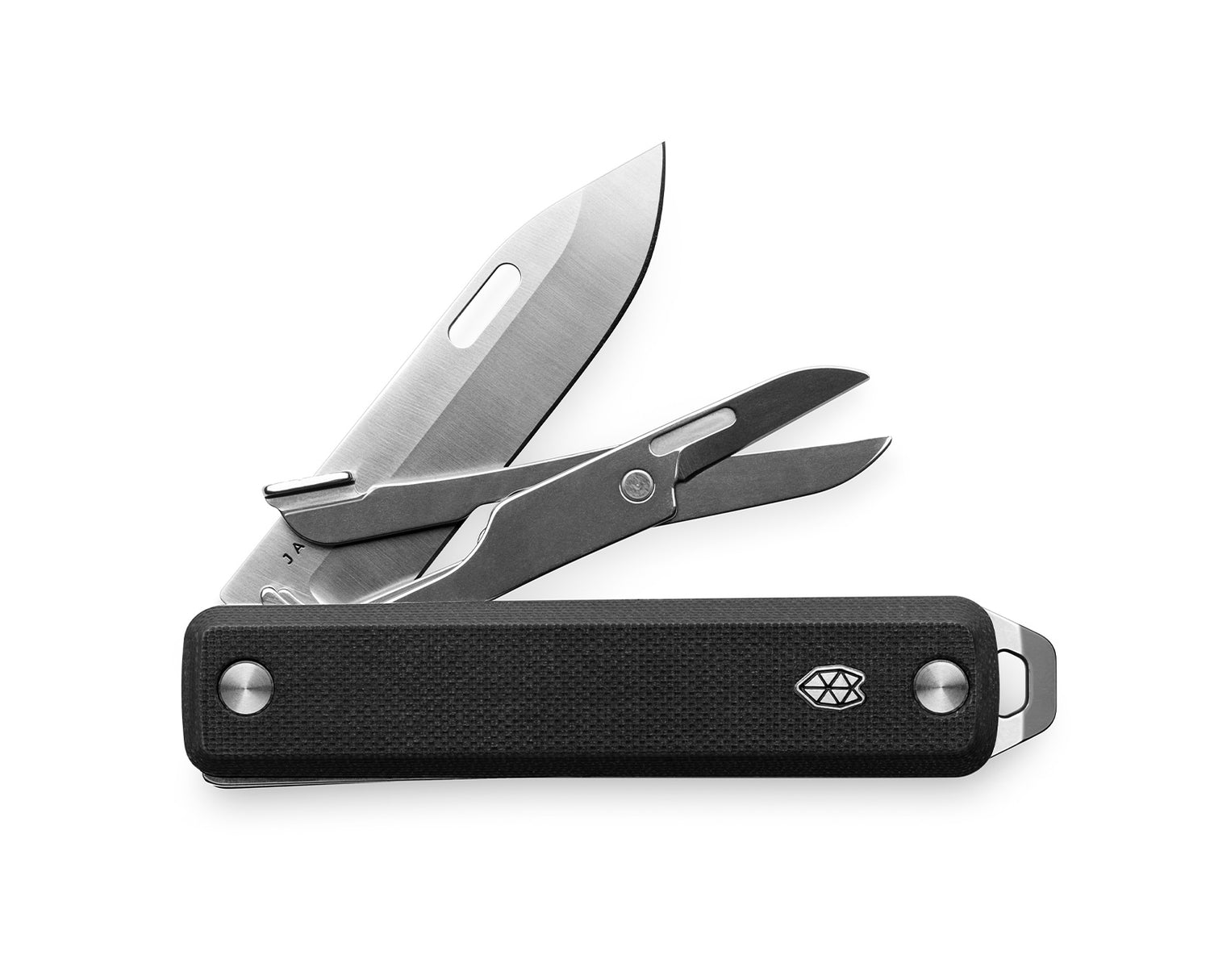 The Ellis EDC multi-tool with black handle and stainless steel tools.