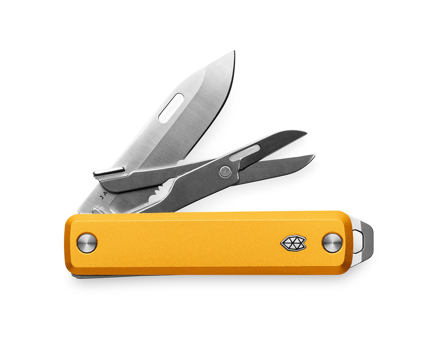 The Ellis EDC multi-tool folding pocket knife with a canary handle.