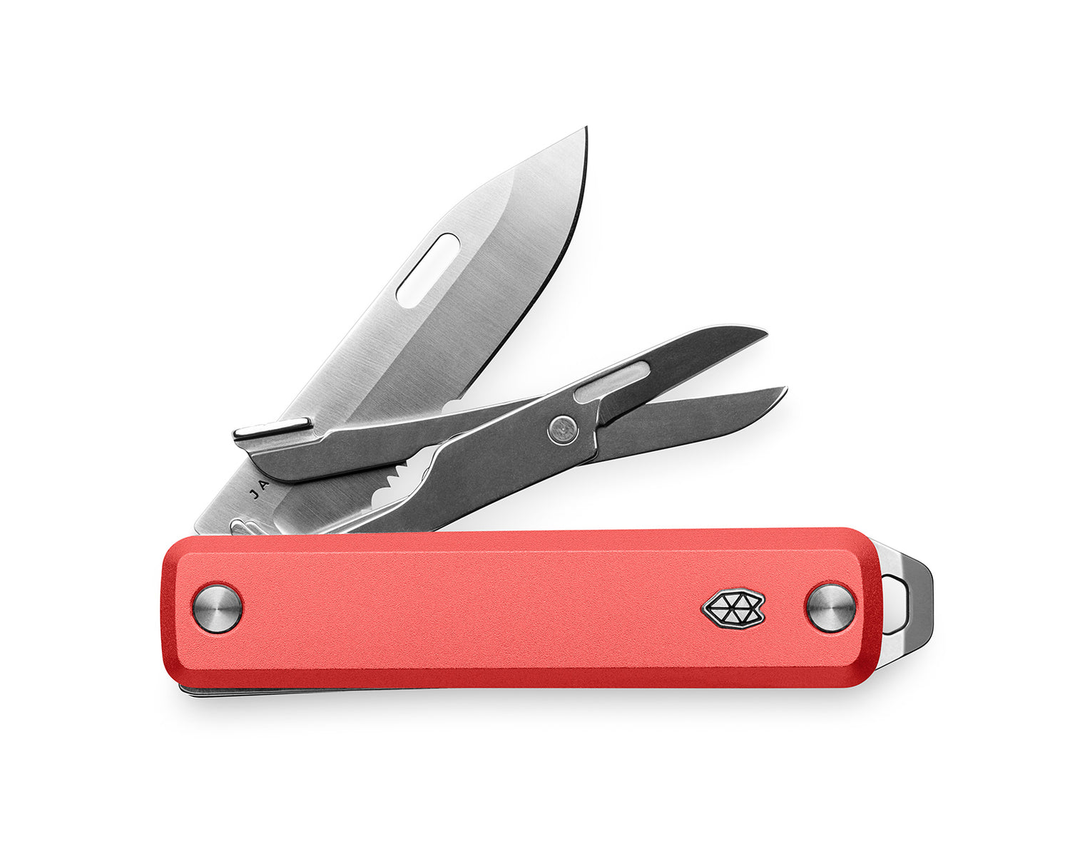 The Ellis EDC multi-tool folding pocket knife with a coral handle.
