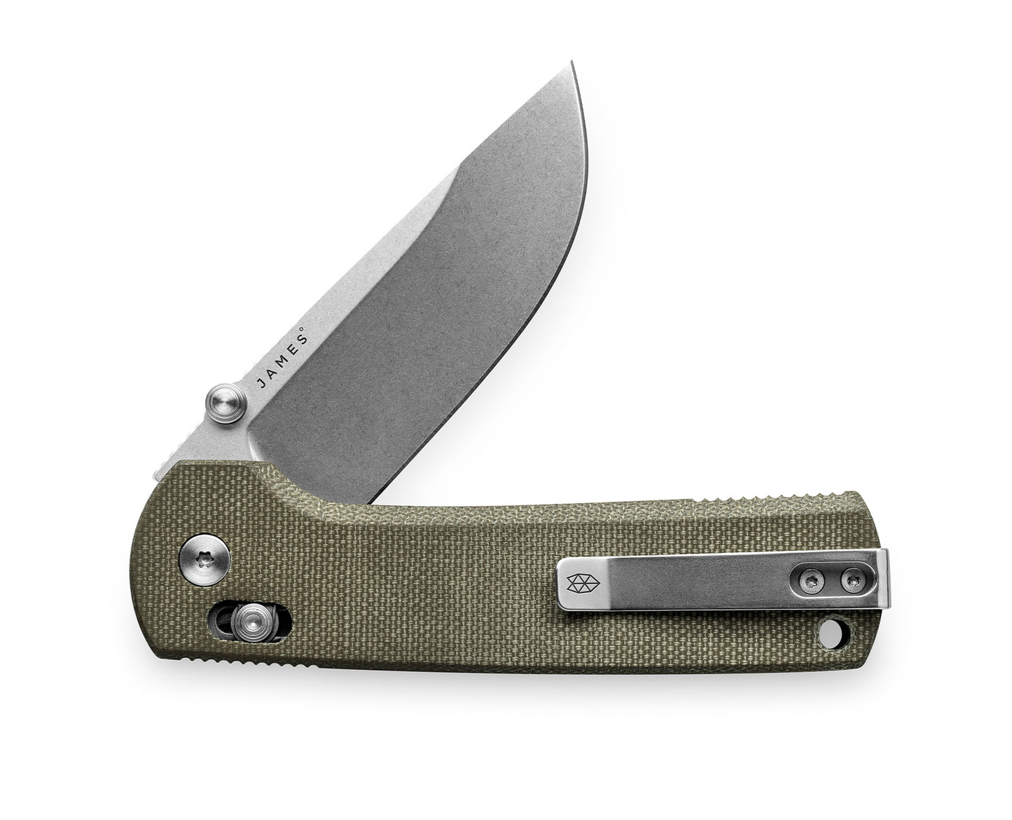 The made in the USA Kline EDC slide lock folding pocket knife with OD Green micarta handle and magnacut steel blade.